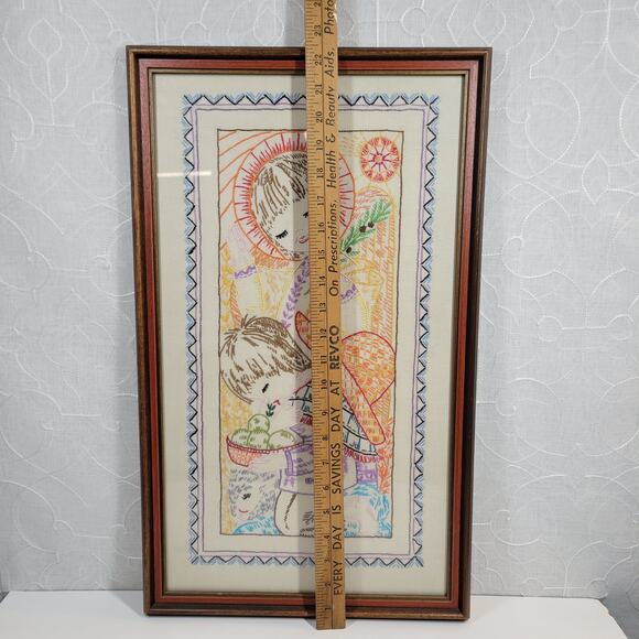 VINTAGE Finished Embroidery Religious Childrens Praying Kneeled Down Framed - Picture 2 of 16